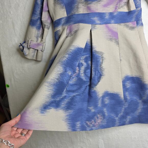 Anthropologie Elevenses sz8 Vintage Trench Blue Pink OffWhite Abstract Babydoll - Picture 13 of 15